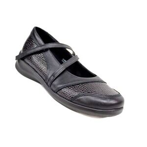 Aetrex Julia Mary Jane Shoe Womens 7.5 x Wide Black Leather Hook Loop Comfort